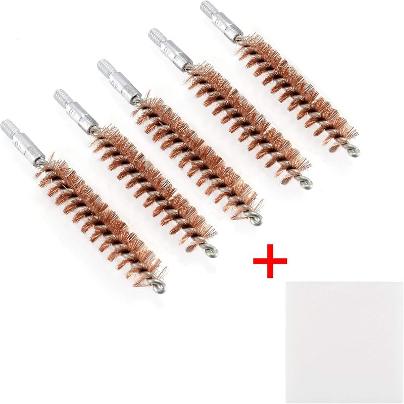 BOOSTEADY 5 Pcs Phosphor Bristle Bronze Bore Gun Cleaning Brush for Pistol Shotgun with 50 Professional Square Patches Multi-Caliber - Image 2